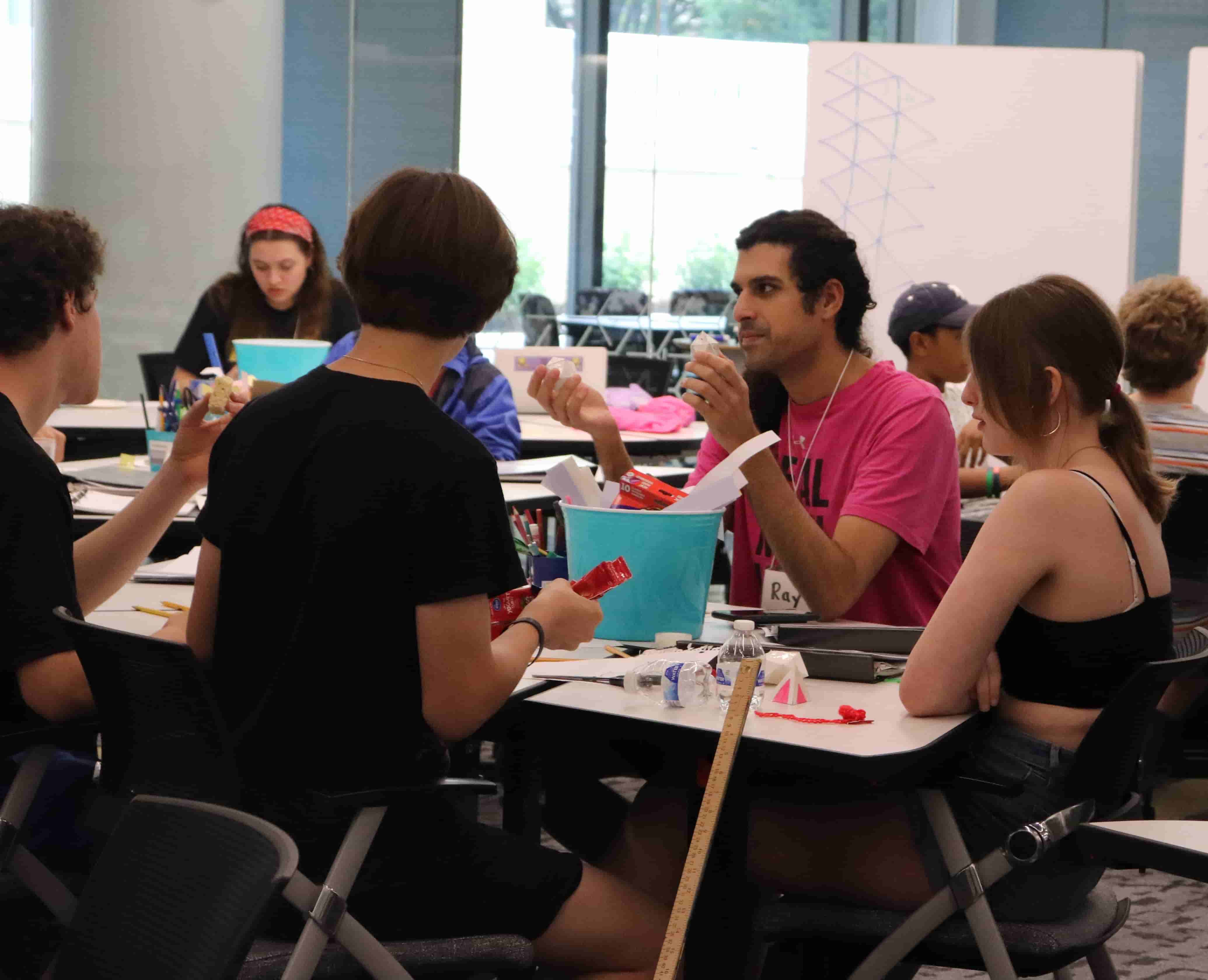 Rayan Ibrahim, with campers, VCU Geometry Summer Camp 2023.